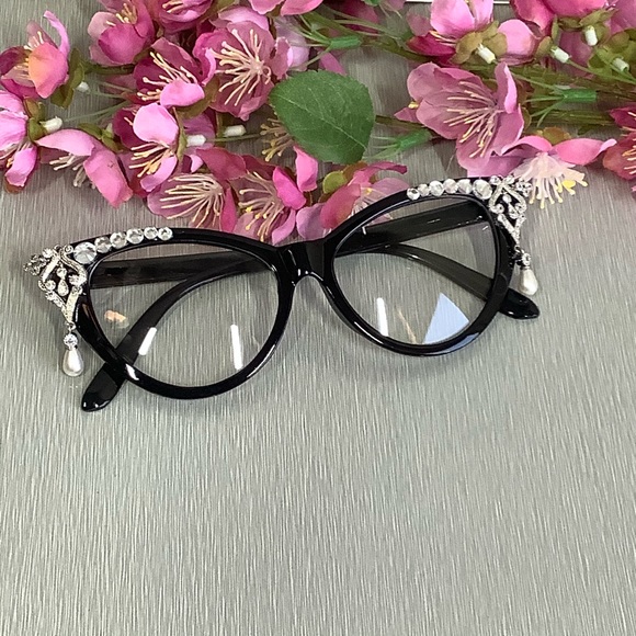 🌸 BLING CLEAR GLASSES DIAMOND RHINESTONE PEARL - Picture 6 of 9